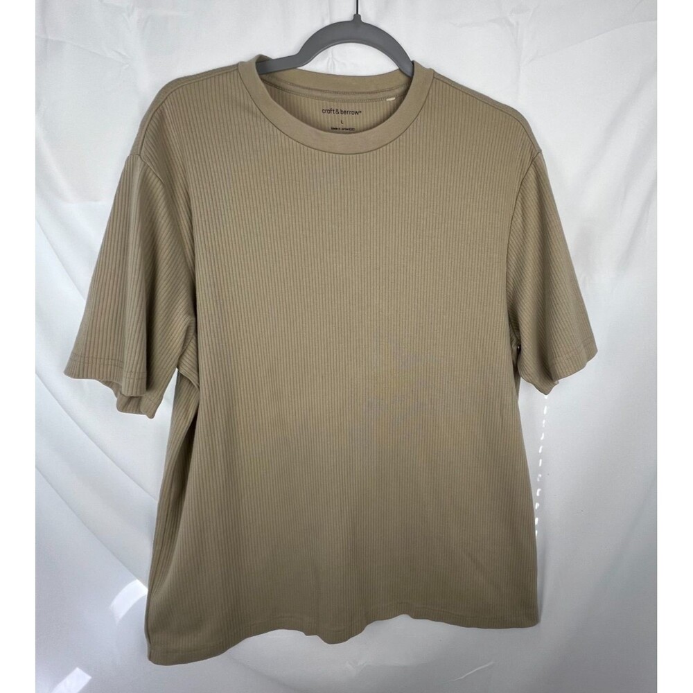 CROFT & BARROW Men’s Large Tan Ribbed T Shirt Relaxed Fit Minimalist Casual